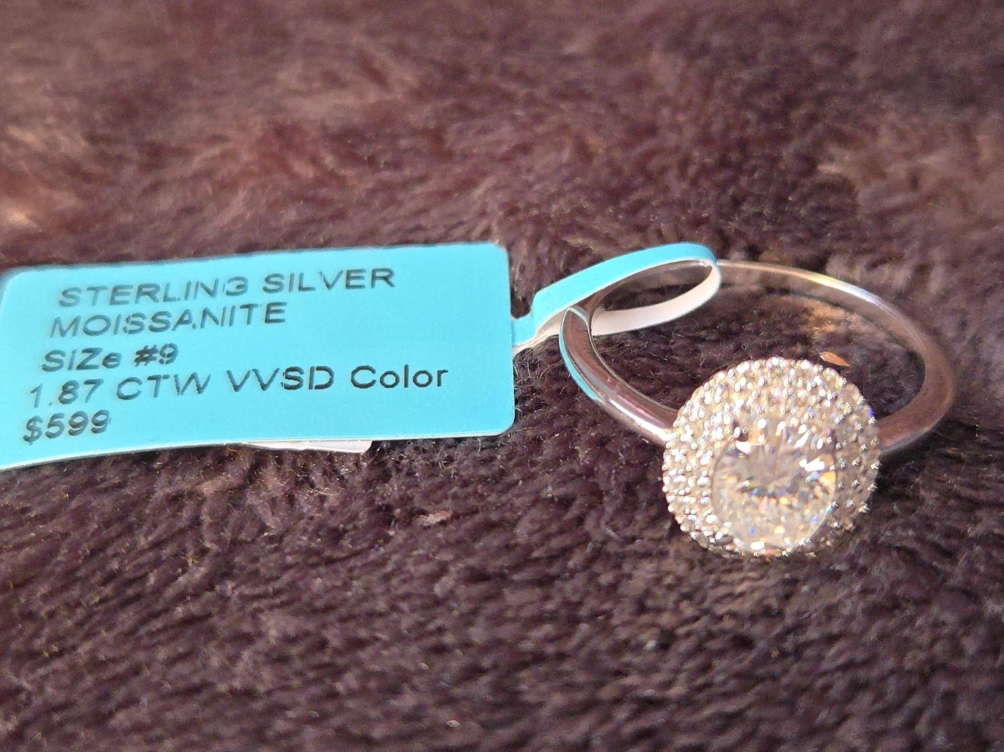 Sterling Silver Moissanite Ring - Size 9