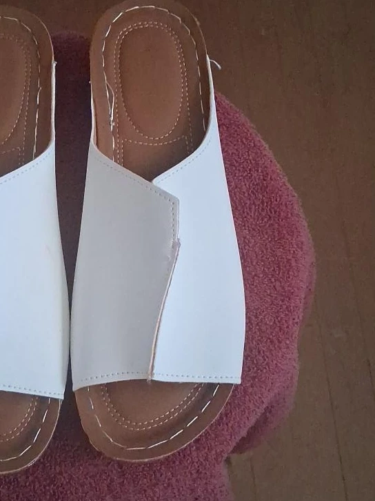 White Faux Leather Slide Sandals