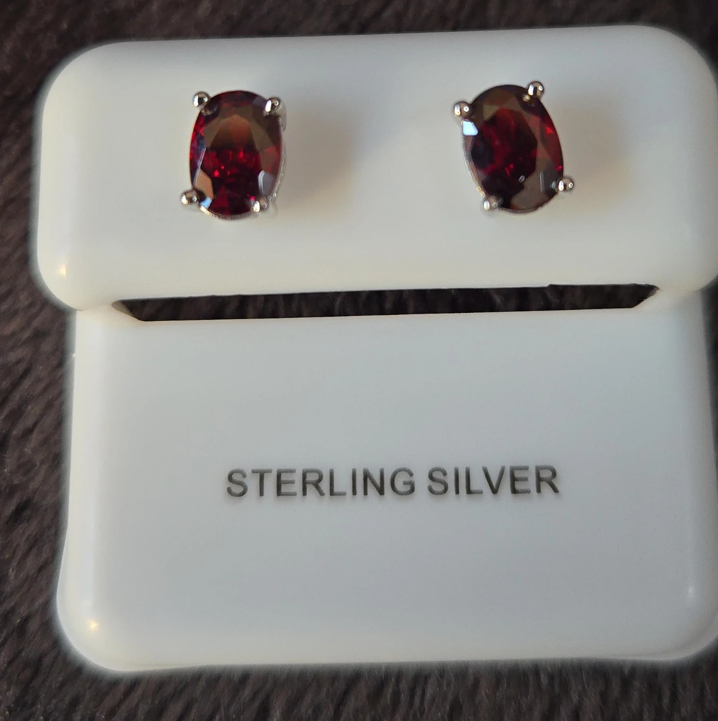 Sterling Silver Red Gemstone Stud Earrings