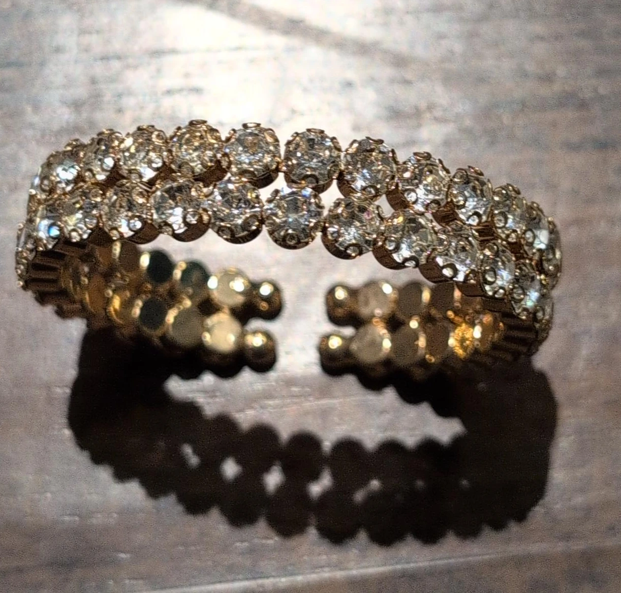 Gold-tone Cuff Bracelet with Clear Stones