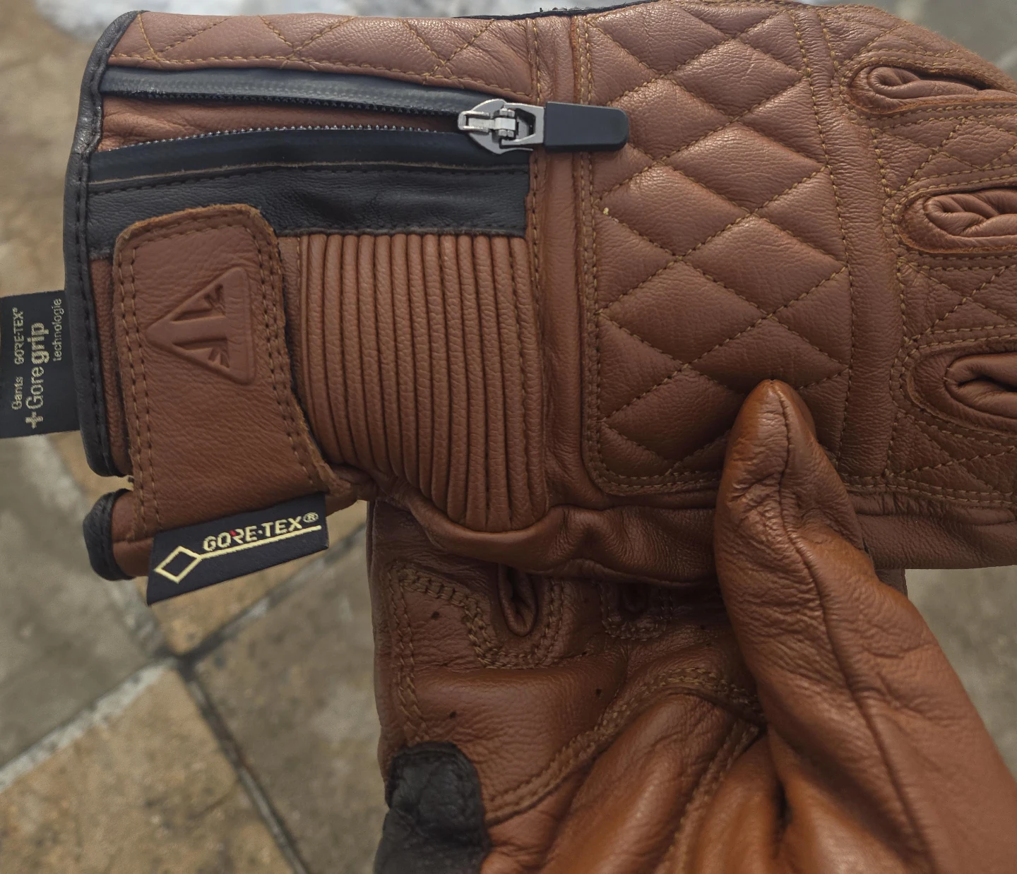 Brown Leather Motorcycle Gloves with Gore-Tex
