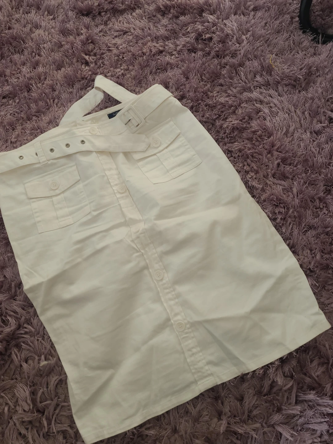 White Midi Skirt with Belt and Buckle Detail