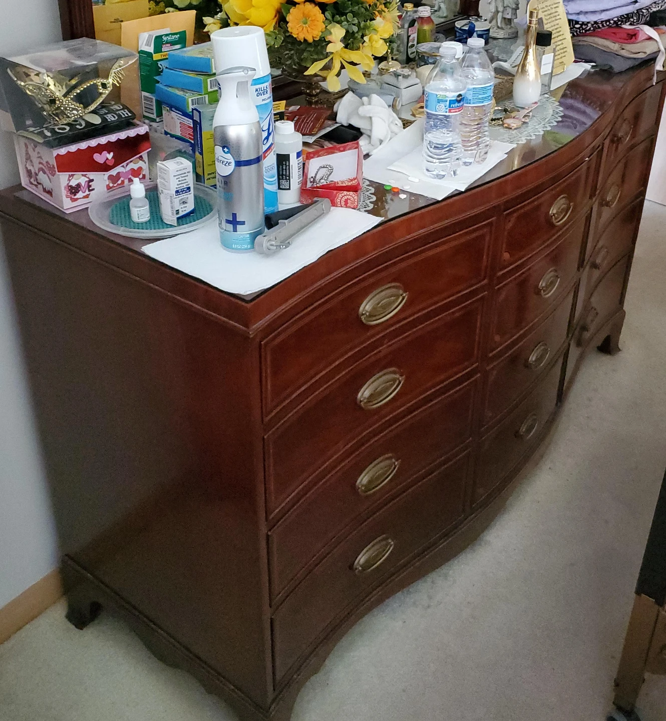 Curved Cherry Wood Dresser with 10 Drawers