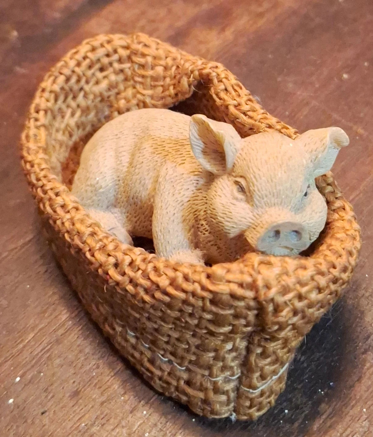 Piglet in Basket Figurine