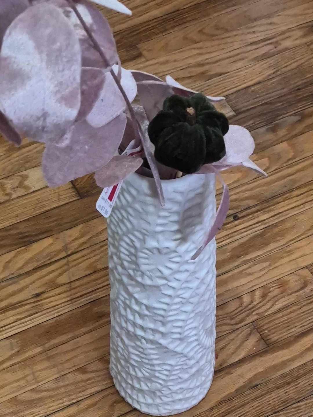 White Textured Vase with Green Pumpkin