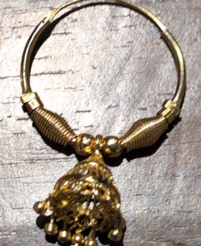 Gold Tone Hoop Earring with Tassel Charm
