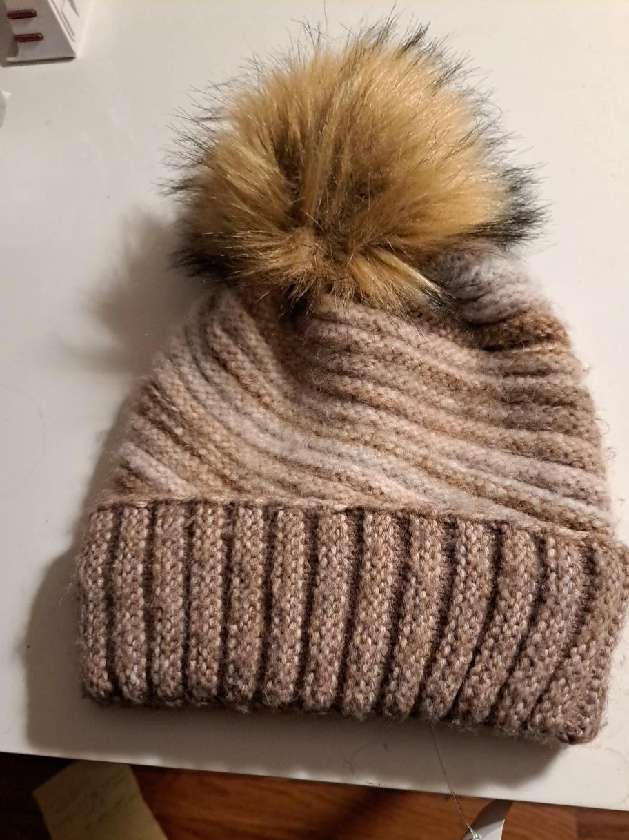 Knit Beanie with Faux Fur Pom Pom