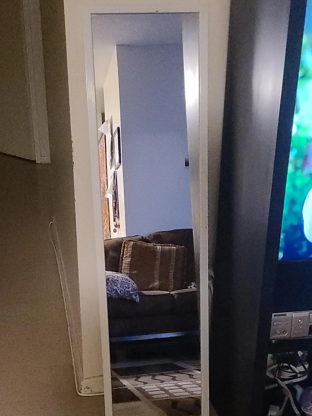 Full-length mirror with white frame