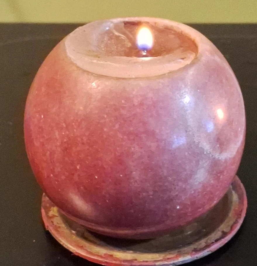 Pink Speckled Sphere Candle with Base