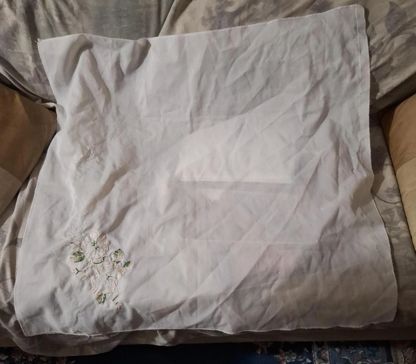 White Embroidered Pillowcase with Floral Design