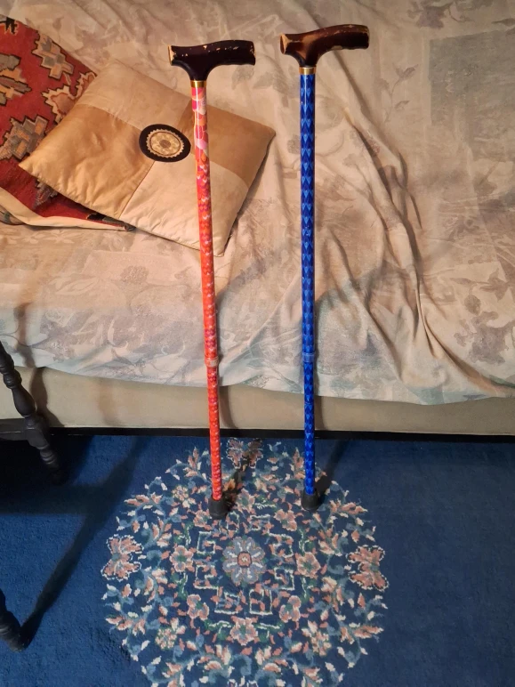 Walking Canes - Red Floral & Blue Diamond