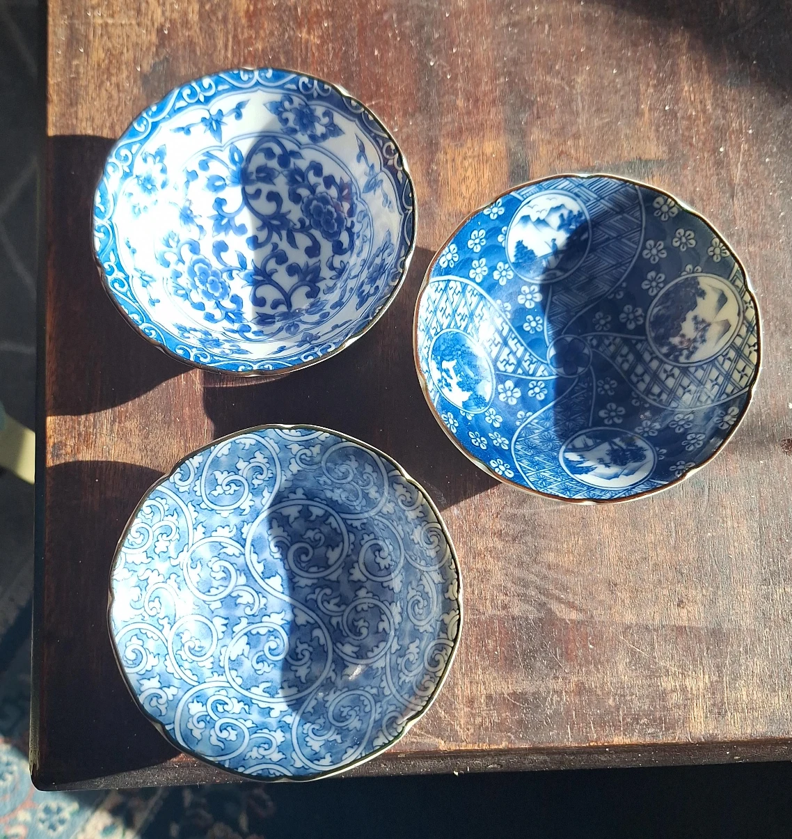 Set of 3 Blue & White Decorative Bowls