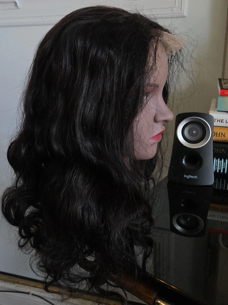Natural color body wave human lace front wig
