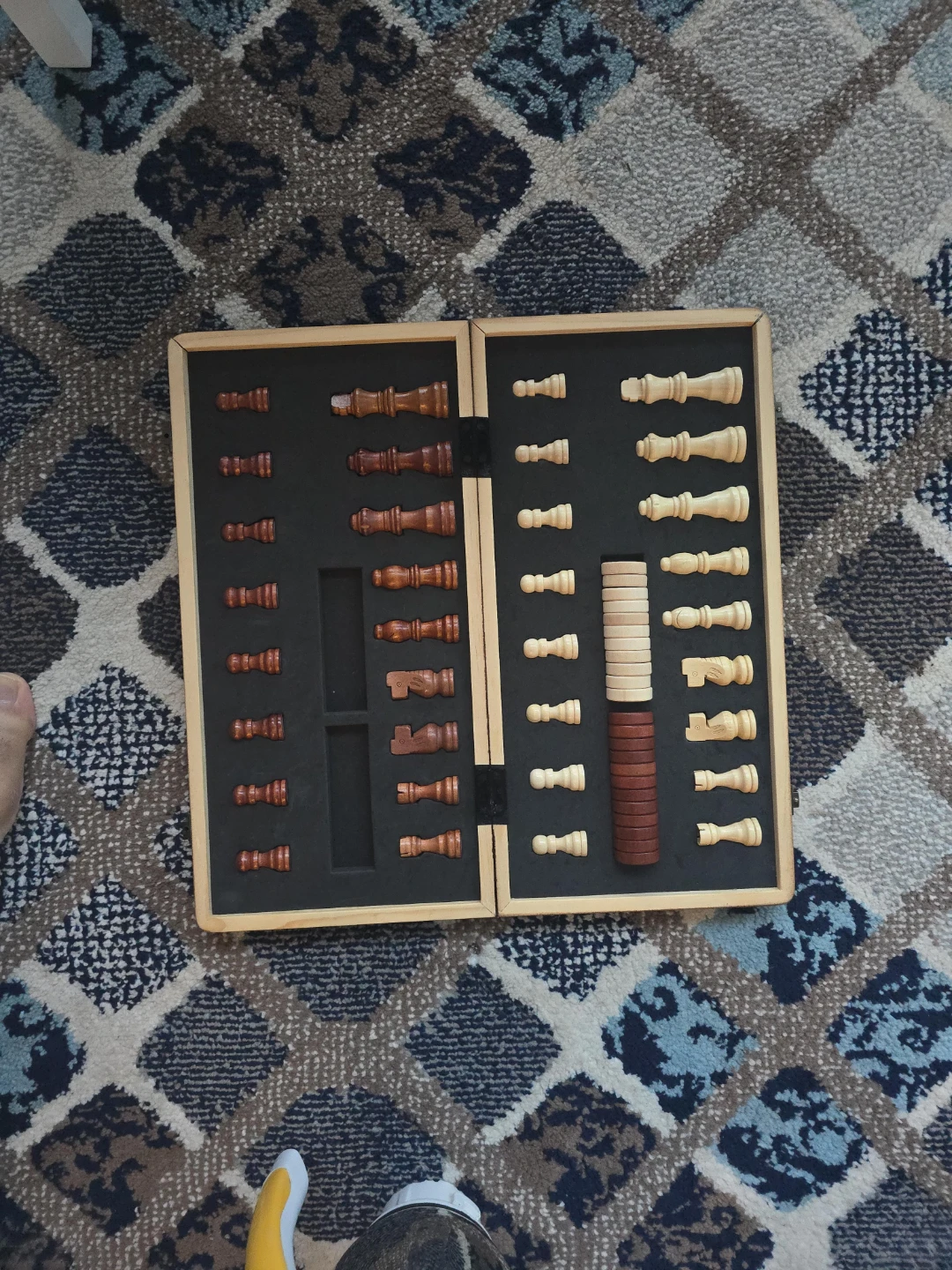 Wooden Chess and Checkers Set with Bag