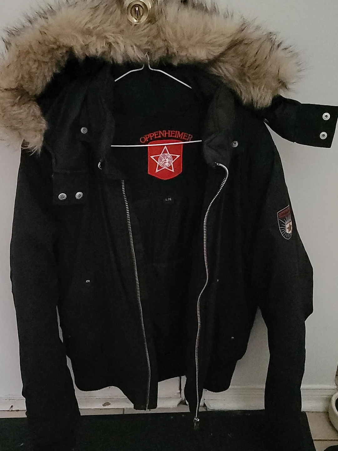 Oppenheimer Black Parka Jacket with Fur Hood