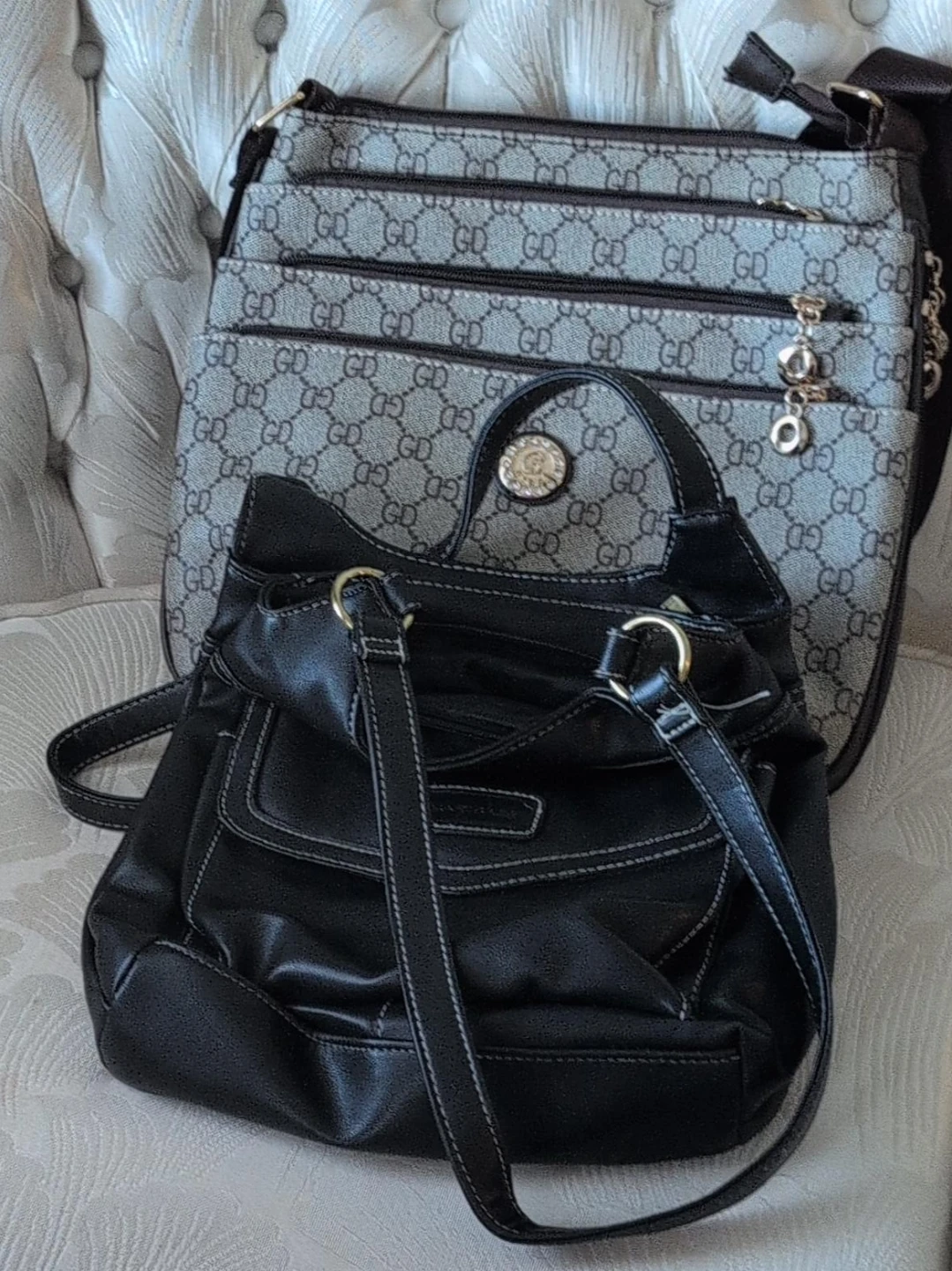 Black & Grey Textured Shoulder Bag Set