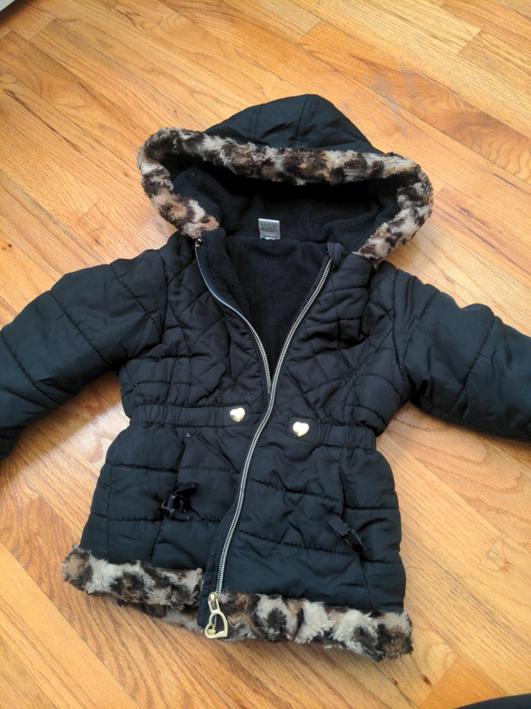 Okie Dokie Black Puffer Coat with Faux Fur Trim - Size 4T