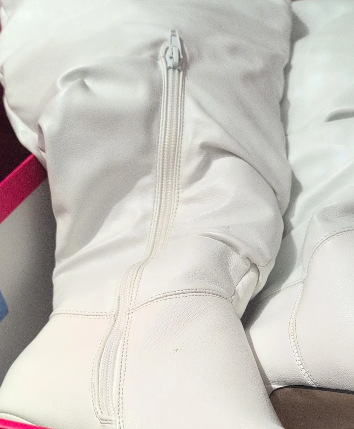 White Thigh High, stiletto heel - Size 7 Wide Calf