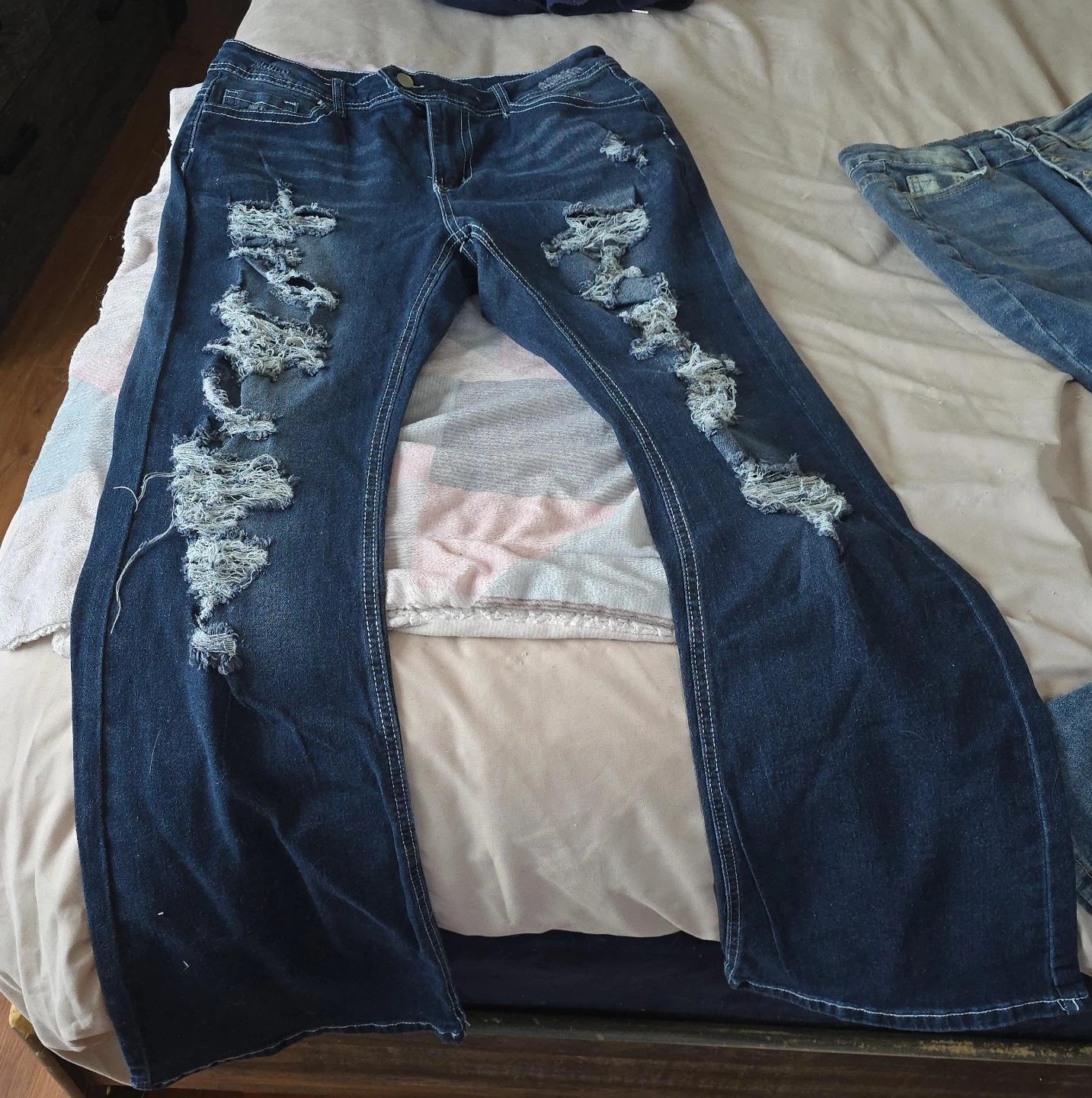 Distressed Dark Wash Flare Jeans