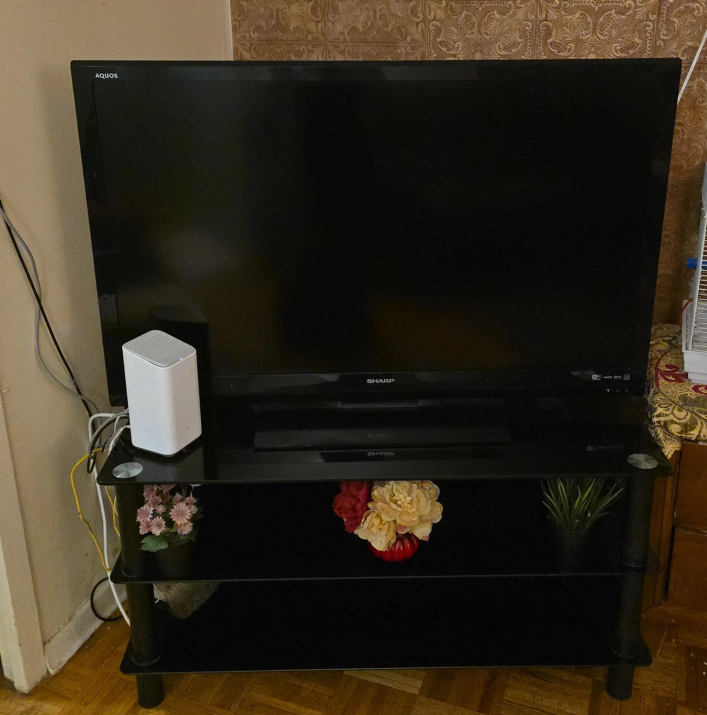 Sharp Aquos TV and TV stand