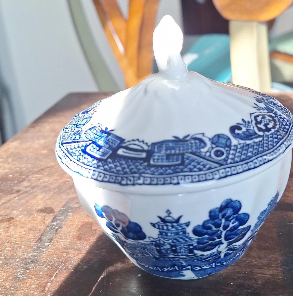 Vintage Willow Blue Sugar Bowl