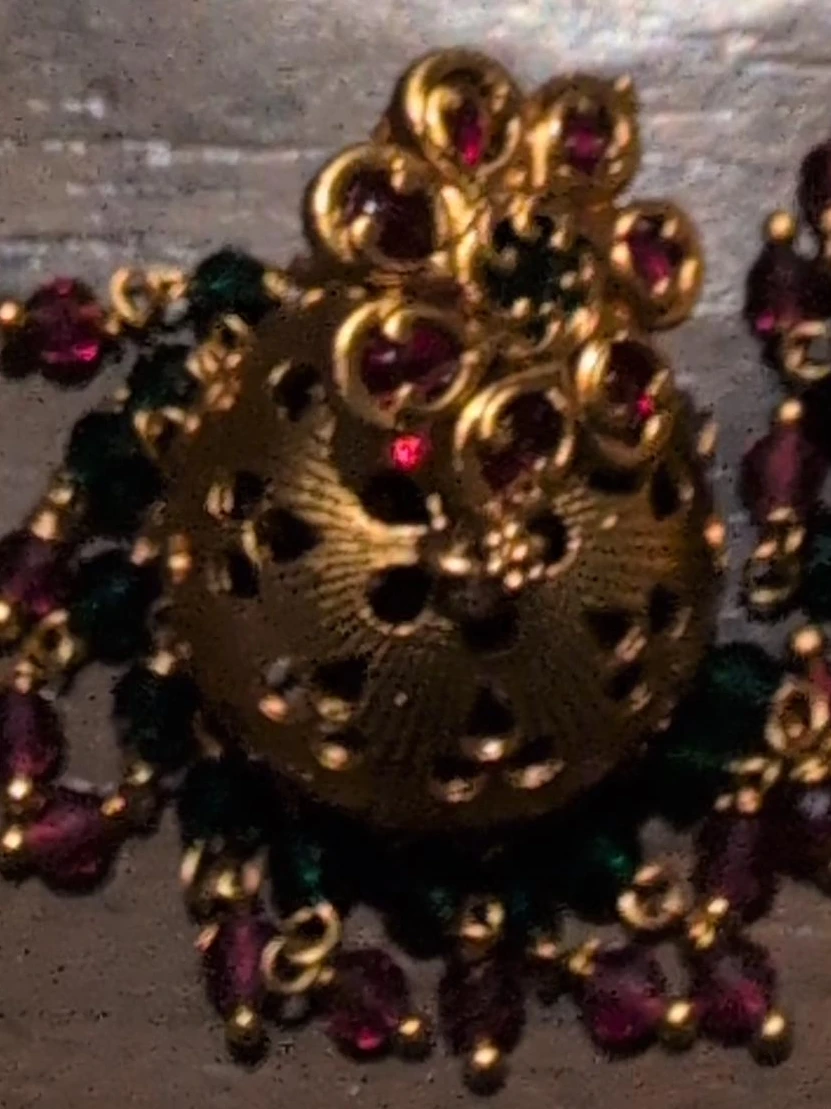 Gold-tone Earrings with Red and Green Stones