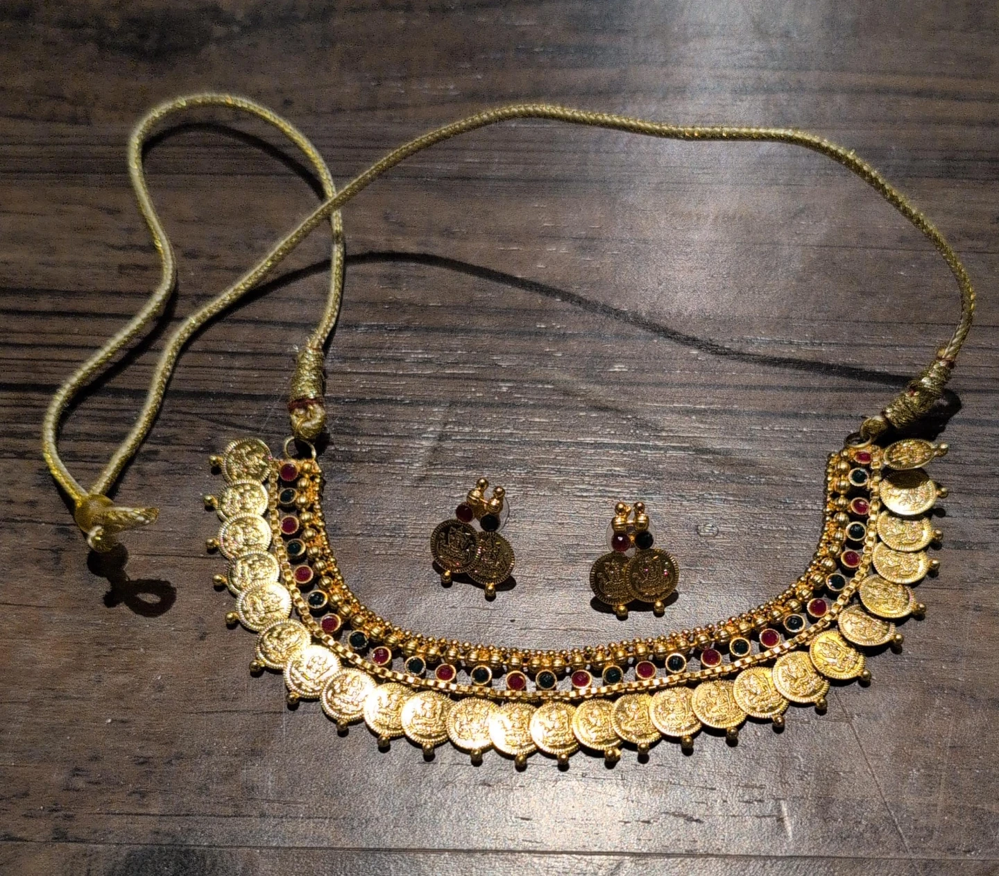 Gold Coloured Necklace and Earring Set with Coins