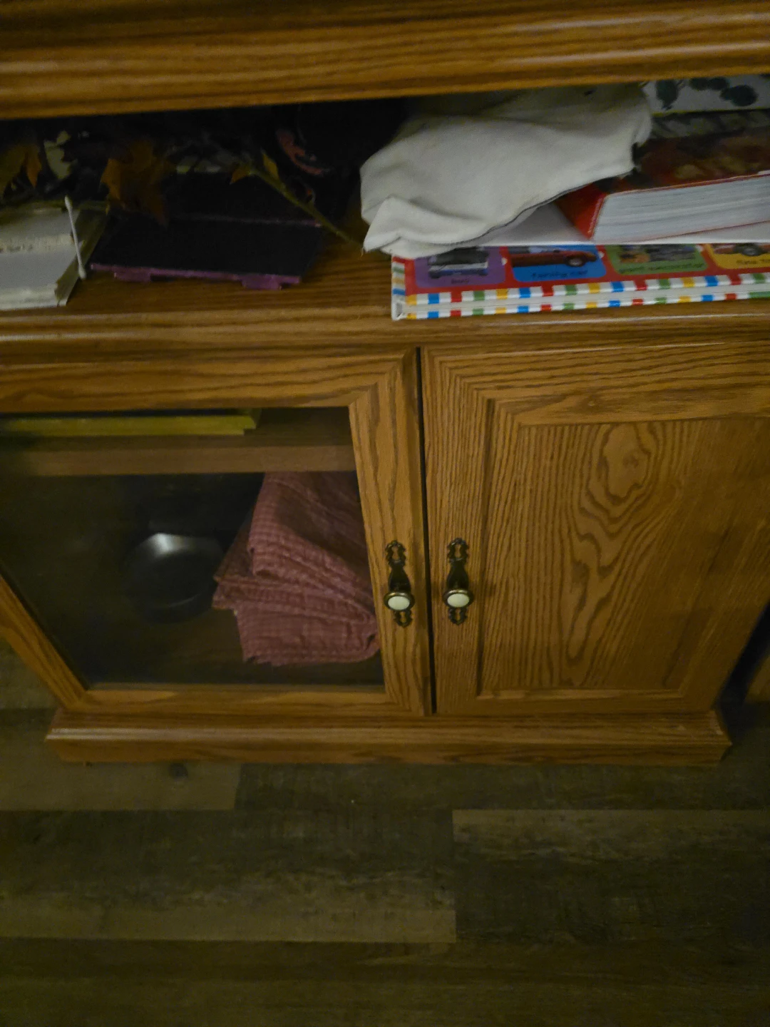 Wooden TV Stand with Glass Doors