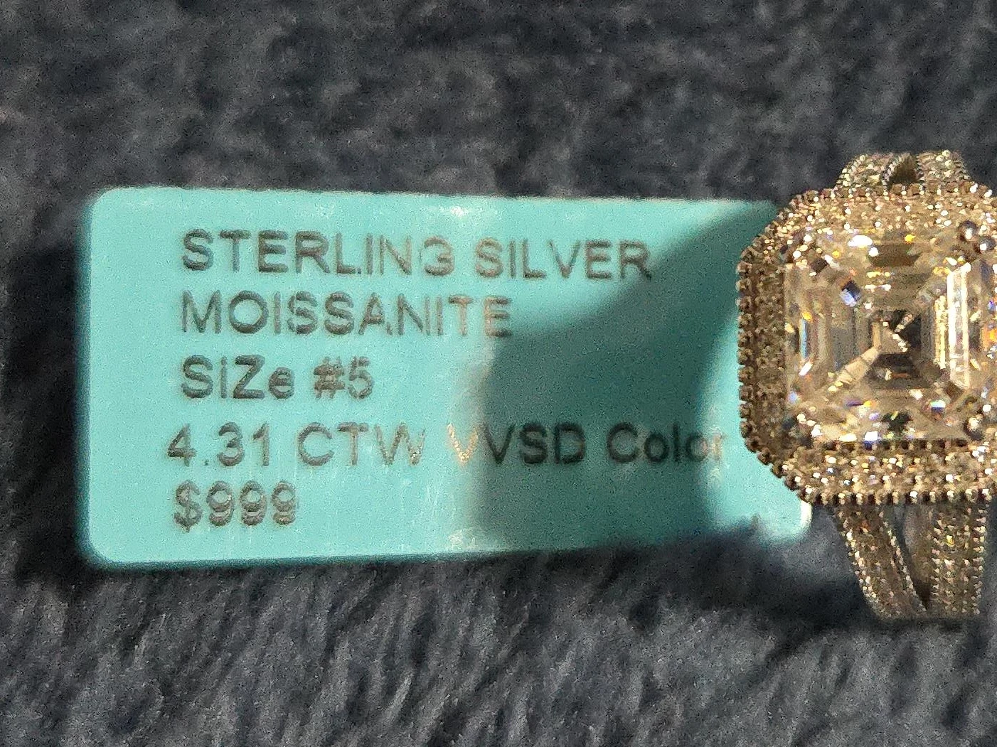 Moissanite Sterling Silver Ring Size 5