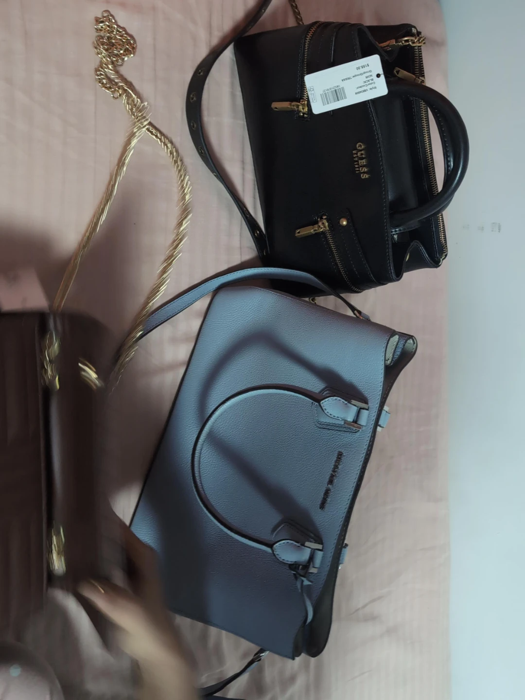 Guess Black Satchel and Michael Kors Light Blue Tote