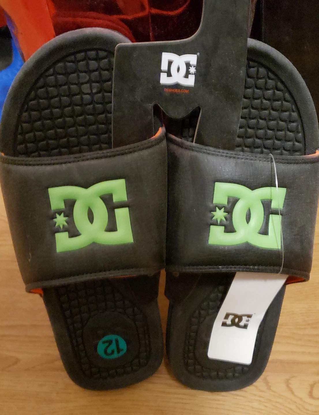 DC Shoes Black Slides Green Logo Size 12
