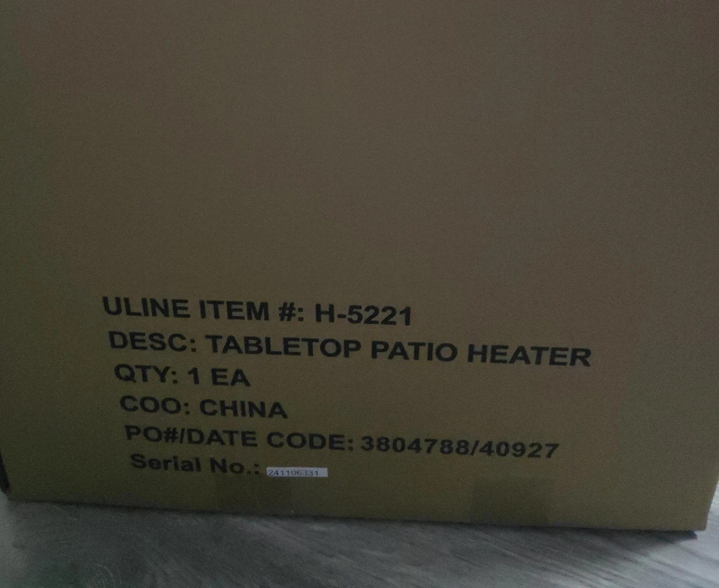 Uline Tabletop Patio Heater H-5221