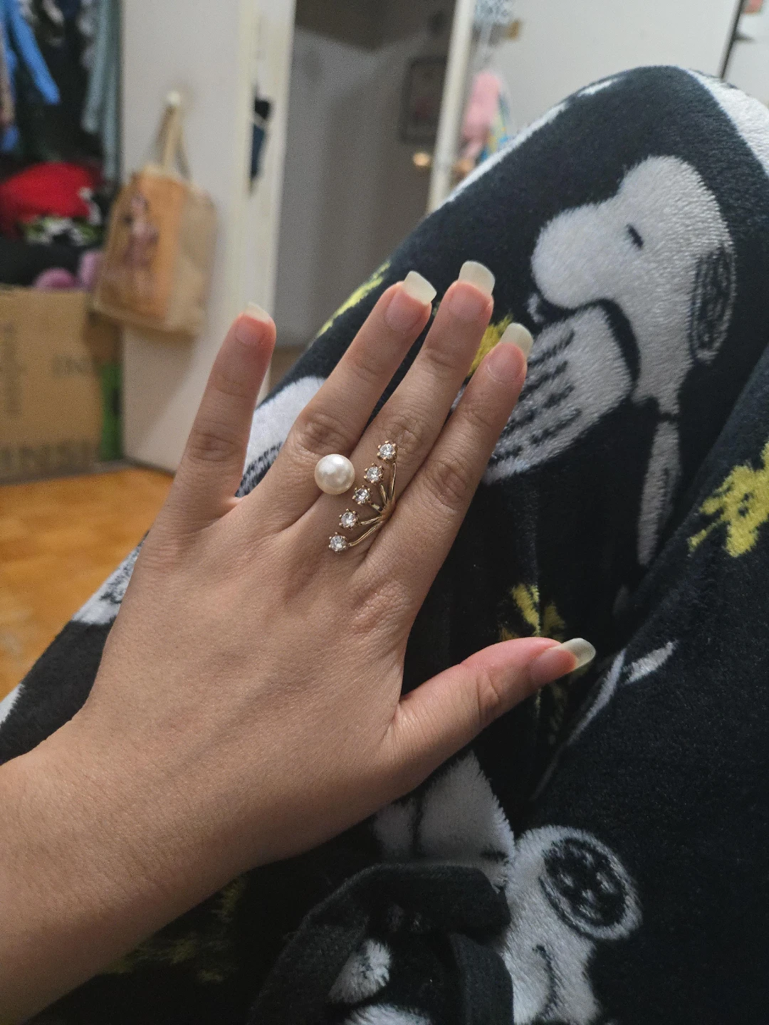 Faux Pearl and Crystal Ring