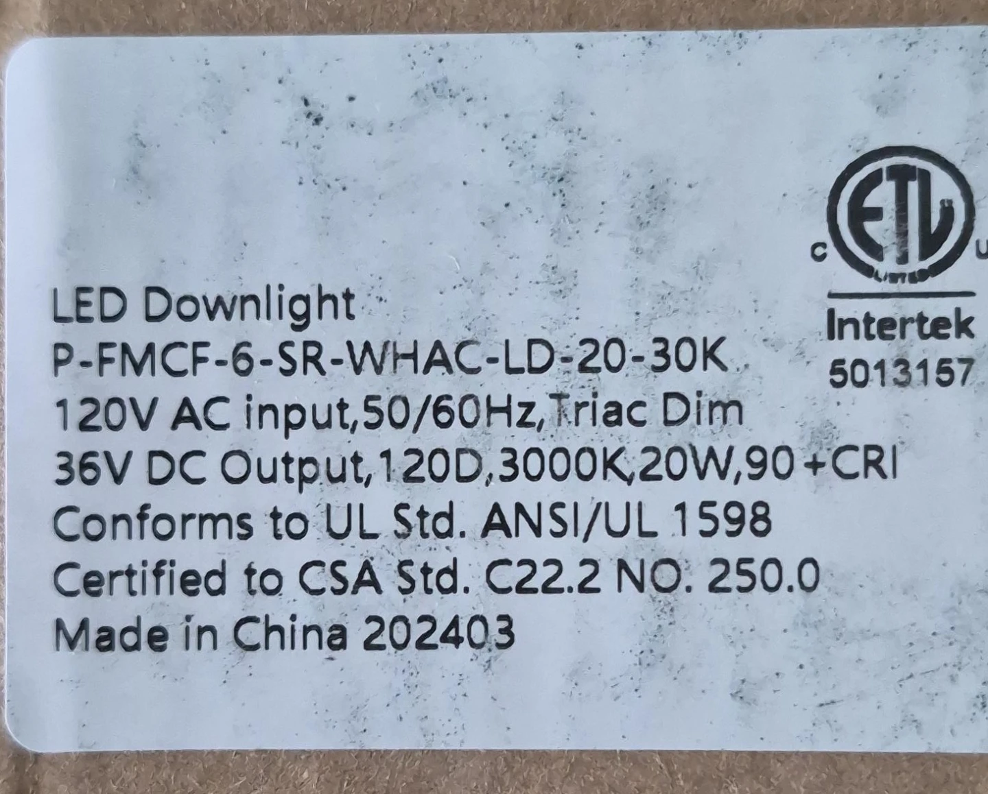 LED Downlight P-FMCF-6-SR-WHAC-LD-20-30K