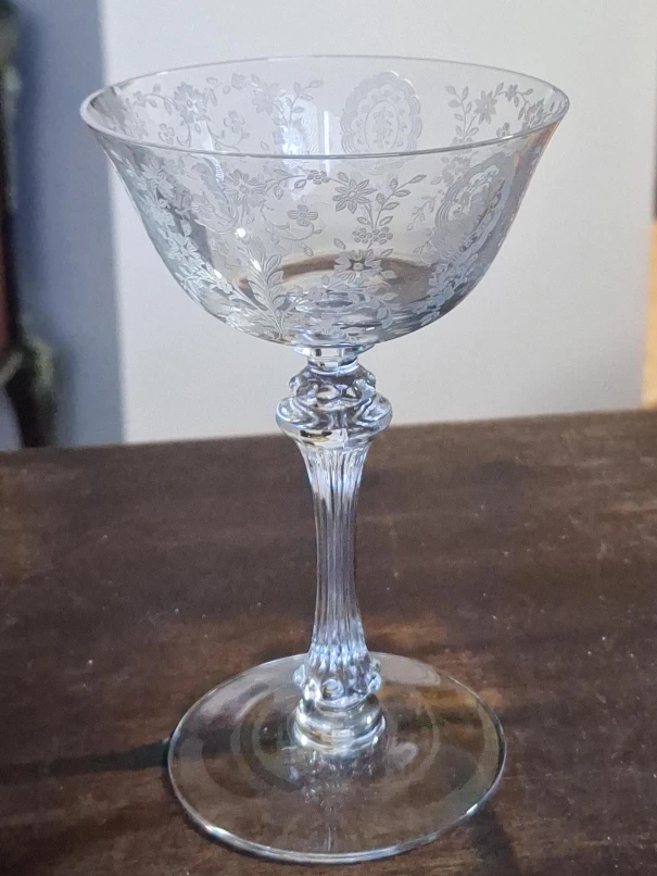 Vintage Etched Floral Coupe Glass