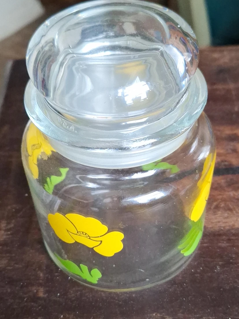 Clear Glass Jar with Lid & Yellow Floral Design