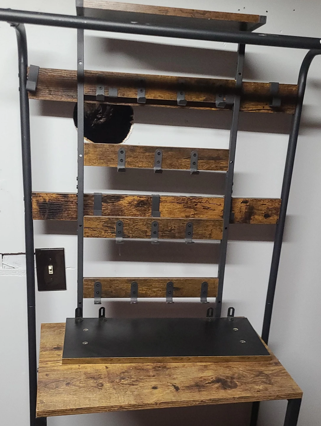 Rustic Wood and Metal Entryway Coat Rack Shelf