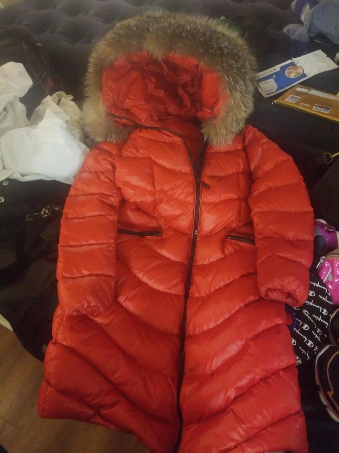 Red Puffer Jacket with Fur Hood