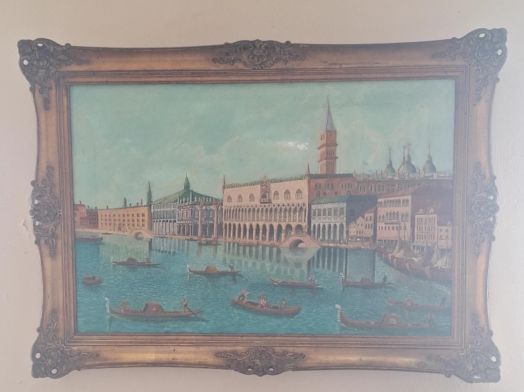 Vintage Painting of Venice Canal Scene