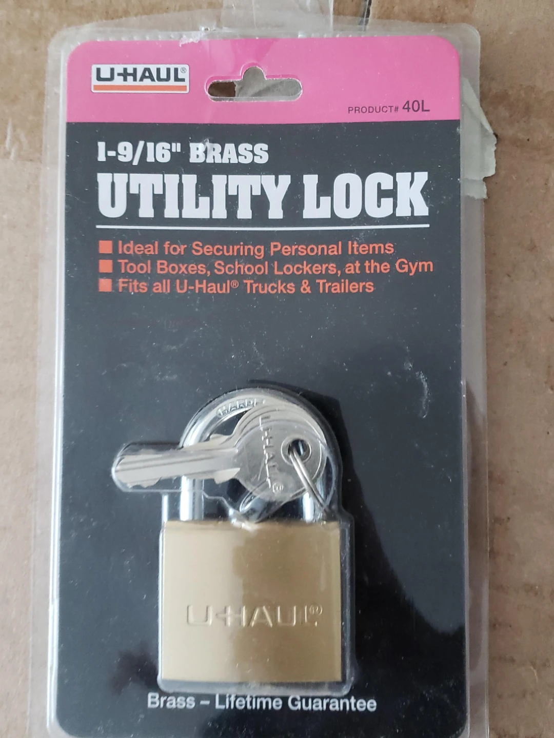 U-Haul 1-9/16" Brass Utility Lock with Keys