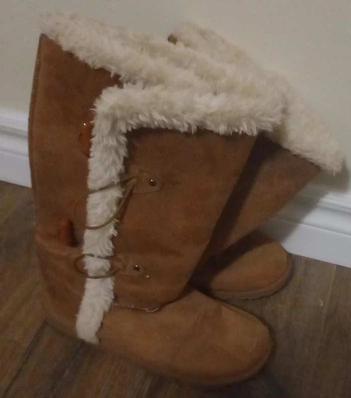 Brown Faux Suede Boots with Faux Fur Trim