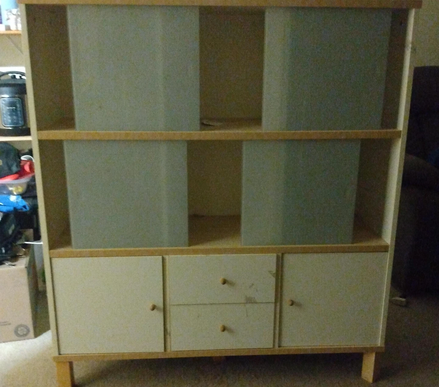 Wooden Display Shelf with Cabinets and Drawers