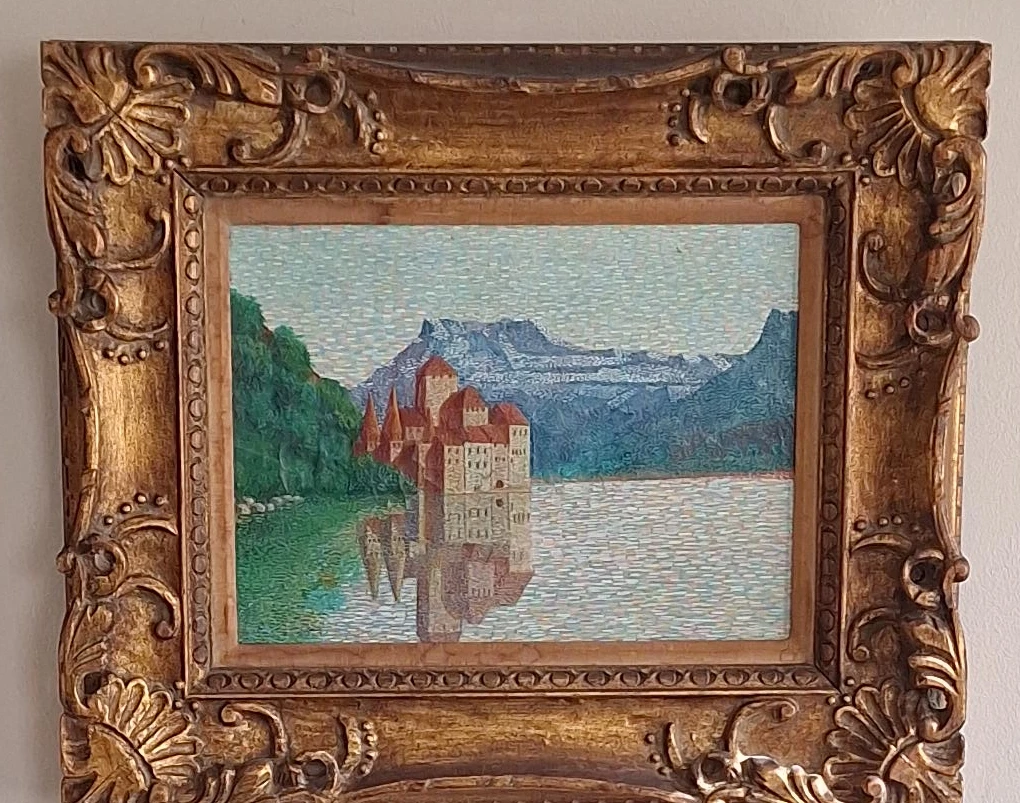Framed Painting of a Castle by a Lake