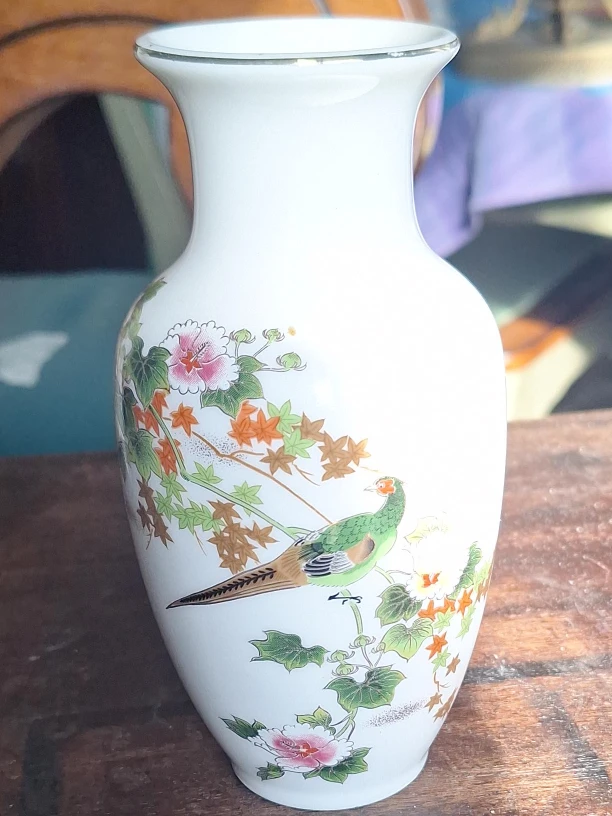 White Floral Bird Vase