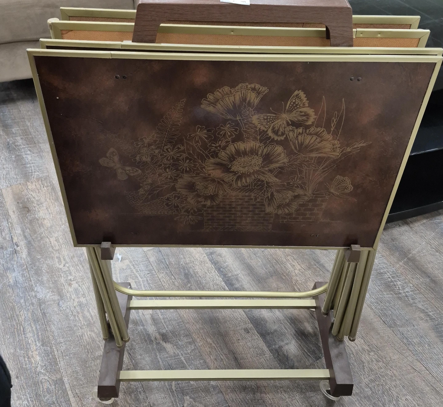 Vintage TV Tray Set with Floral Butterfly Design