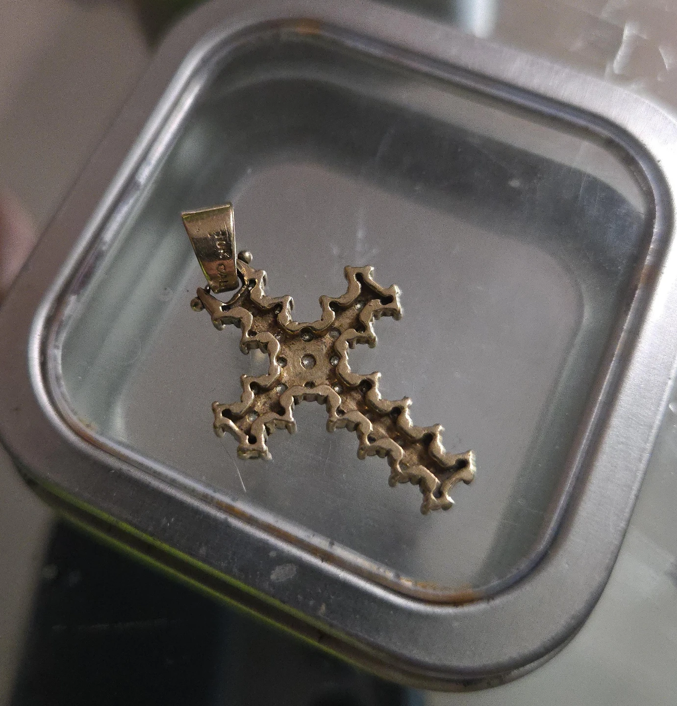 Gold Cross Pendant with Clear Stones