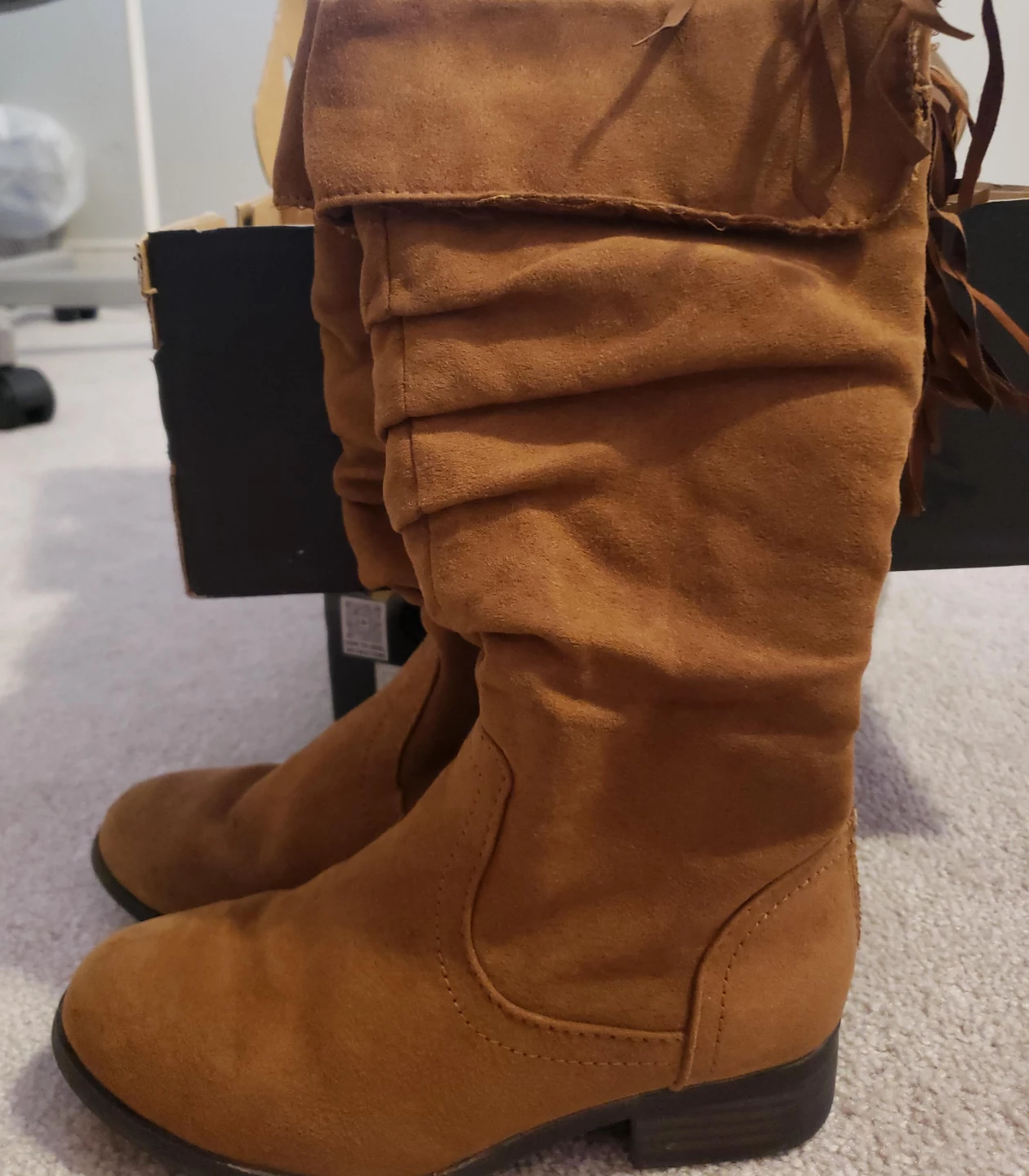 George Tan Suede Boots with Fringe - Size 1
