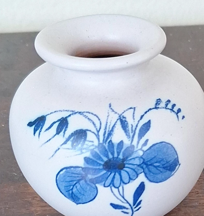 Small White Vase with Blue Floral Design