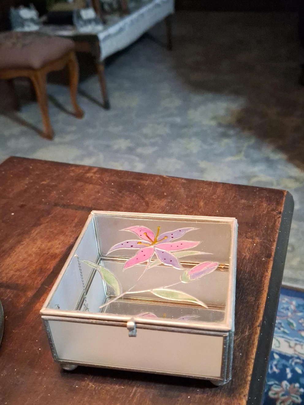 Floral Glass Jewelry Box