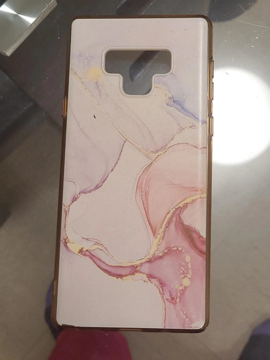 Phone Case with Marbled Pink and Gold Design (Samsung Note 9)